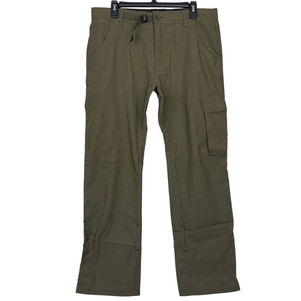 Prana Zion II Mens 34x30 Roll Up Stretch Hiking Cargo Pants Mud Green Wicking